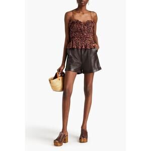 Ulla Johnson Della Ruffled Printed Silk Peplum Sweetheart Sleeveless Top Size 12